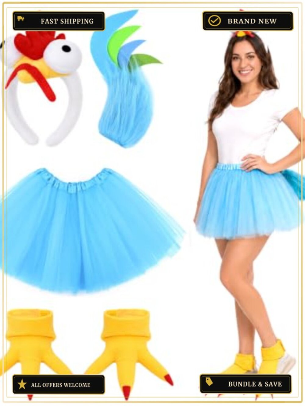 Chicken Costume Accessory Set Plush Headband Tutu Tail Feet Covers Halloween